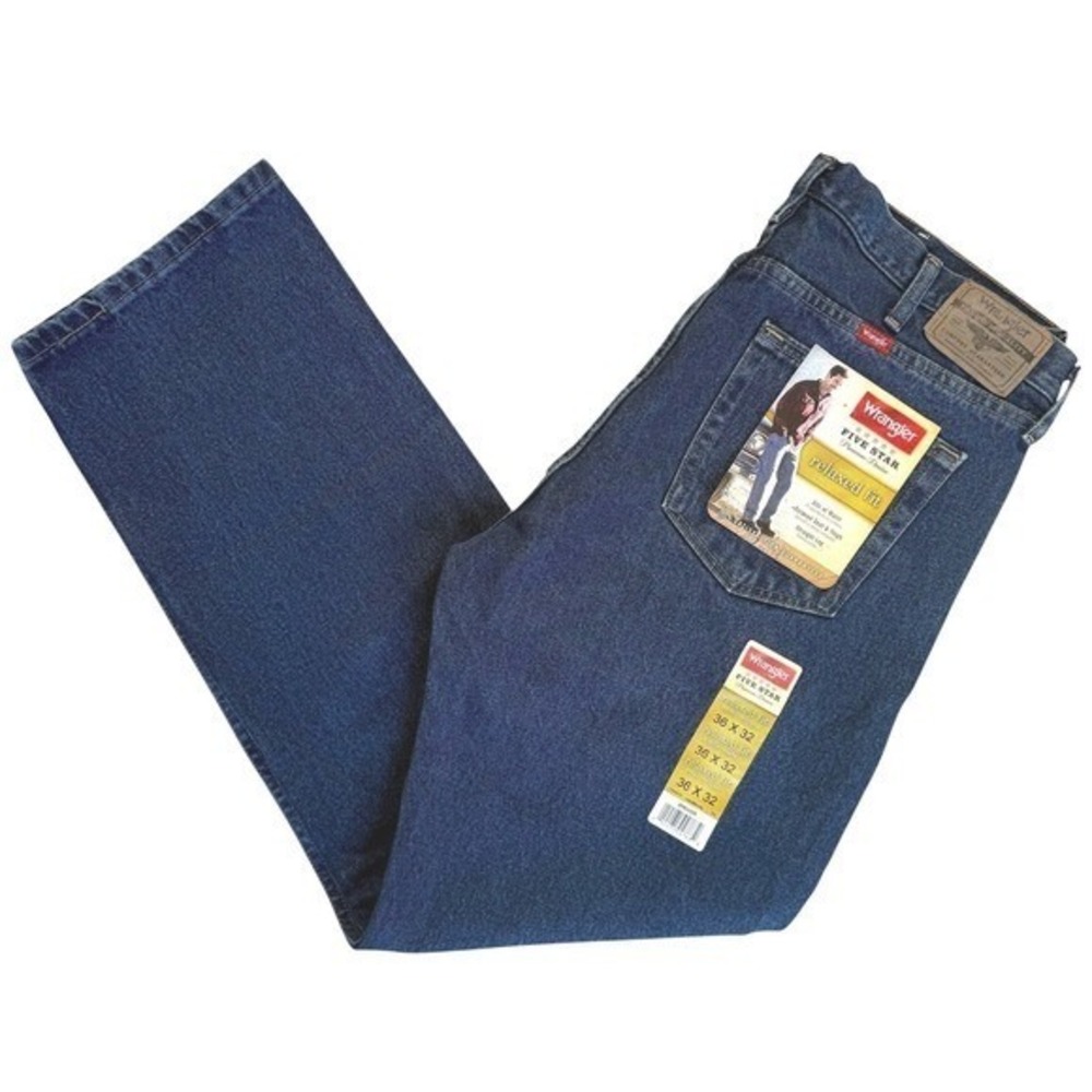 Wrangler Jeans Men 36x32 Blue Five Star Relaxed Fit Straight Leg Rugged Cowboy
